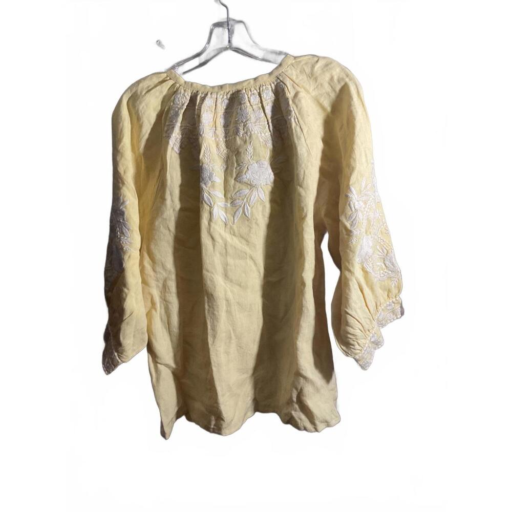 Kyla Seo Handmade  Butter Yellow  Linen Embroidered Top - Sm fits up to a Large - Picture 7 of 8